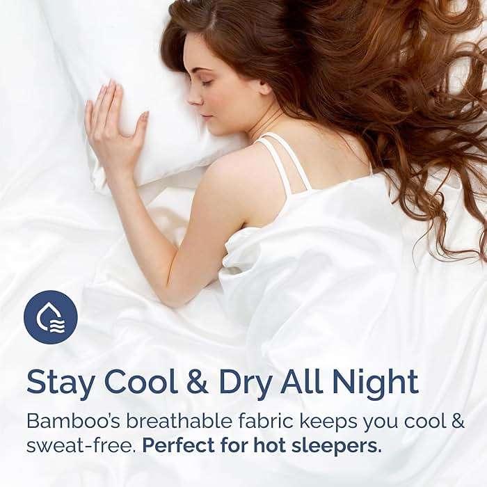 100% Rayon Derived From Bamboo - Bamboo Sheets Queen Size - Cooling Sheets for Queen - Ultra Soft, Breathable & Hotel Luxury Bedding - 1 Flat & 1 Fitted & 2 Pillowcases w/ 18 Inch Deep Pockets - White - Image 3