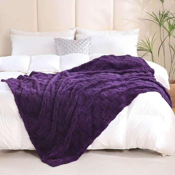 Linecooo Deep Purple Fleece Throw Blanket 50”×60” for Couch Sofa Bed,Super Soft Cozy Plush Microfiber Flannel Blanket with 3D Checkered Design Lightweight for Adults,Woman,Girls - Image 4