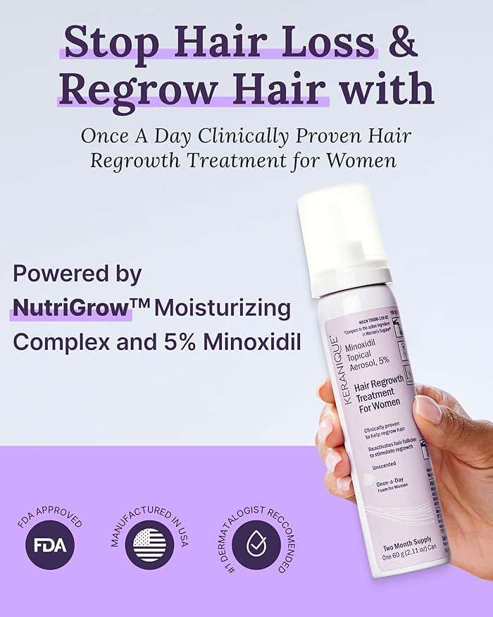 Keranique Women's 5% Topical Minoxidil Foam – Hair Regrowth Scalp Treatment with Powerful NutriGrow blend - Supports Thicker, Fuller, Healthier Hair & Scalp - 4 Month Supply - Image 2