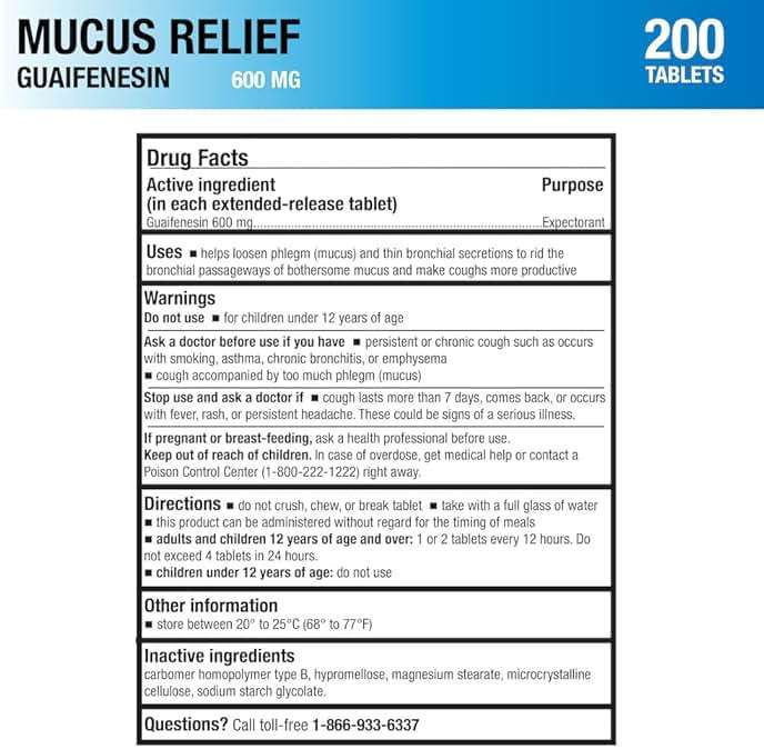 Puregen Labs Mucus Relief 12 Hour Extended Release Guaifenesin 600mg High Potency | Value Size 200 Count | Chest Congestion Expectorant 600 mg Tablets - Image 2