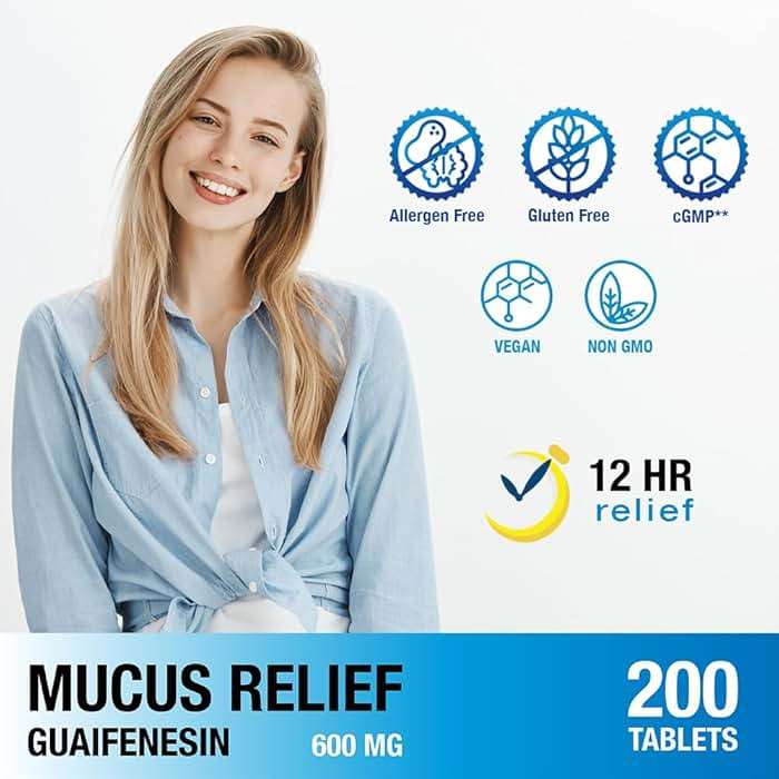 Puregen Labs Mucus Relief 12 Hour Extended Release Guaifenesin 600mg High Potency | Value Size 200 Count | Chest Congestion Expectorant 600 mg Tablets - Image 7