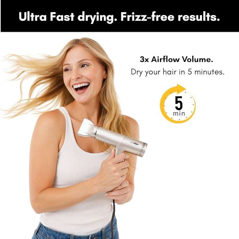 getvayu Hypersonic Hair Dryer | 110,000 RPM High-Speed Ionic Blow Dryer with 500 Million Negative Ions | No Heat Damage, Low Noise, 5 Attachments for All Hair Types - Image 4