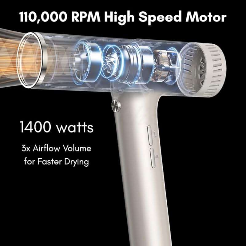 getvayu Hypersonic Hair Dryer | 110,000 RPM High-Speed Ionic Blow Dryer with 500 Million Negative Ions | No Heat Damage, Low Noise, 5 Attachments for All Hair Types - Image 8
