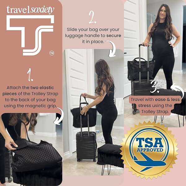 Trolley Strap Carryon Luggage Strap Over Suitcase Handle for Attaching Carryon Bag Travel Accessories TSA Approved Carry-On Add a Bag Belt Sleeve for A Tote Backpack Purse (Black on Black) - Image 4