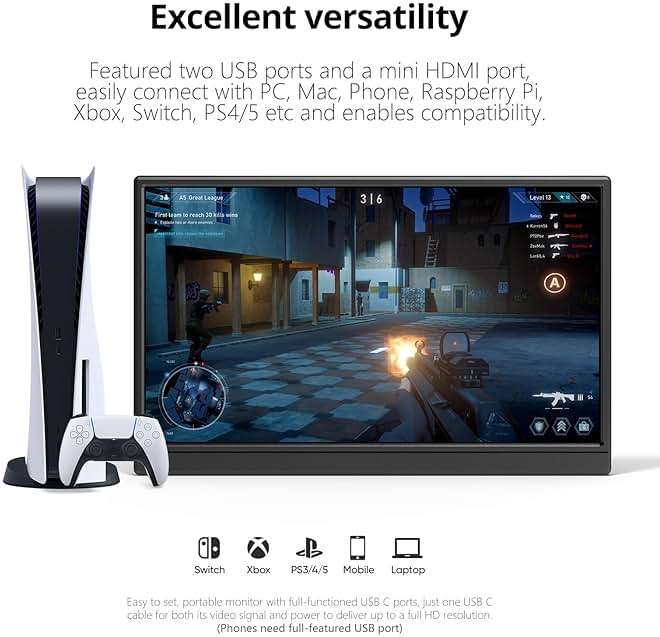 Anyuse Portable Monitor for Laptop 15.6 Inch 1080P USBC-C HDMI Ultra-Slim Travel Monitor with Kickstand, Second External Monitor for Laptop,PC,Mac Phone,PS,Xbox,Swich, black, PM-156P1 - Image 5