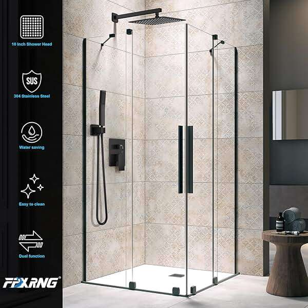 FPXRNG Black Shower Faucet Set, Rainfall Shower System with Square Shower Head and Handle Set, Wall Mounted Shower Fixtures, Full Metal Trim Repair Kit 10 inch Matte Black (With Shower Valve) - Image 4
