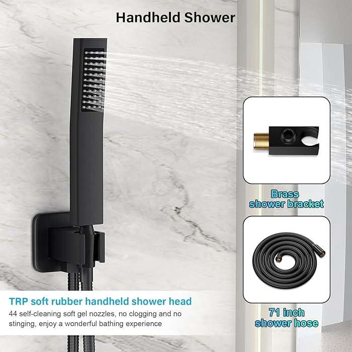 FPXRNG Black Shower Faucet Set, Rainfall Shower System with Square Shower Head and Handle Set, Wall Mounted Shower Fixtures, Full Metal Trim Repair Kit 10 inch Matte Black (With Shower Valve) - Image 6