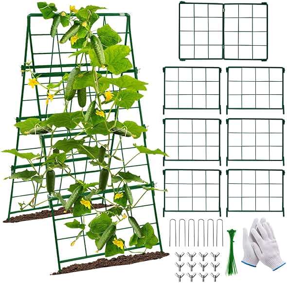 Heavy Duty Cucumber Trellis Thickened for Raised Garden Bed,48"x16" Foldable Frame Metal Vegetable Trellis for Climbing Plants Outdoor Plant Support for Grape Tomato Peas, Fruit, Vine,Bean(1 Pack) - Image 1