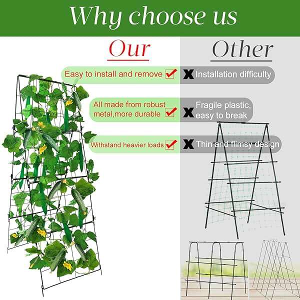 Heavy Duty Cucumber Trellis Thickened for Raised Garden Bed,48"x16" Foldable Frame Metal Vegetable Trellis for Climbing Plants Outdoor Plant Support for Grape Tomato Peas, Fruit, Vine,Bean(1 Pack) - Image 4