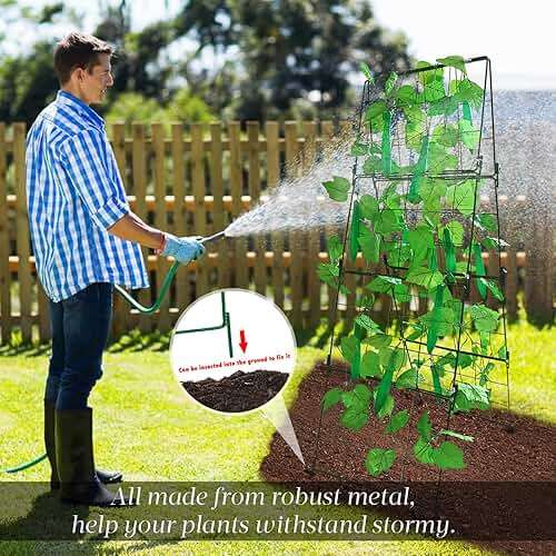 Heavy Duty Cucumber Trellis Thickened for Raised Garden Bed,48"x16" Foldable Frame Metal Vegetable Trellis for Climbing Plants Outdoor Plant Support for Grape Tomato Peas, Fruit, Vine,Bean(1 Pack) - Image 5