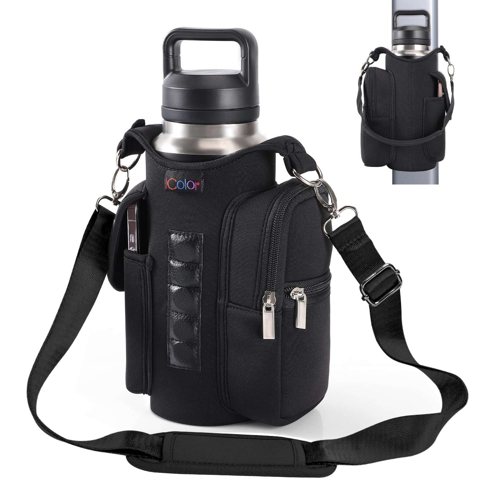 icolor Magnetic Gym Bag Water Bottle Carrier Holder with Phone Pockets & Shoulder Strap,Gym Magnetic Bag 5 Built-in Magnets Gym Accessories Organizer Sling Bottle Bag Pouch Sleeve - Image 1