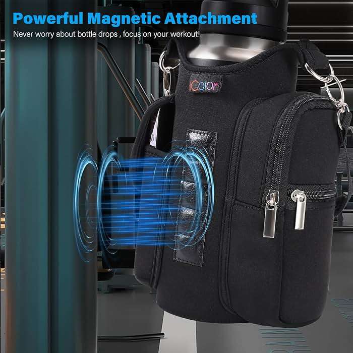 icolor Magnetic Gym Bag Water Bottle Carrier Holder with Phone Pockets & Shoulder Strap,Gym Magnetic Bag 5 Built-in Magnets Gym Accessories Organizer Sling Bottle Bag Pouch Sleeve - Image 2