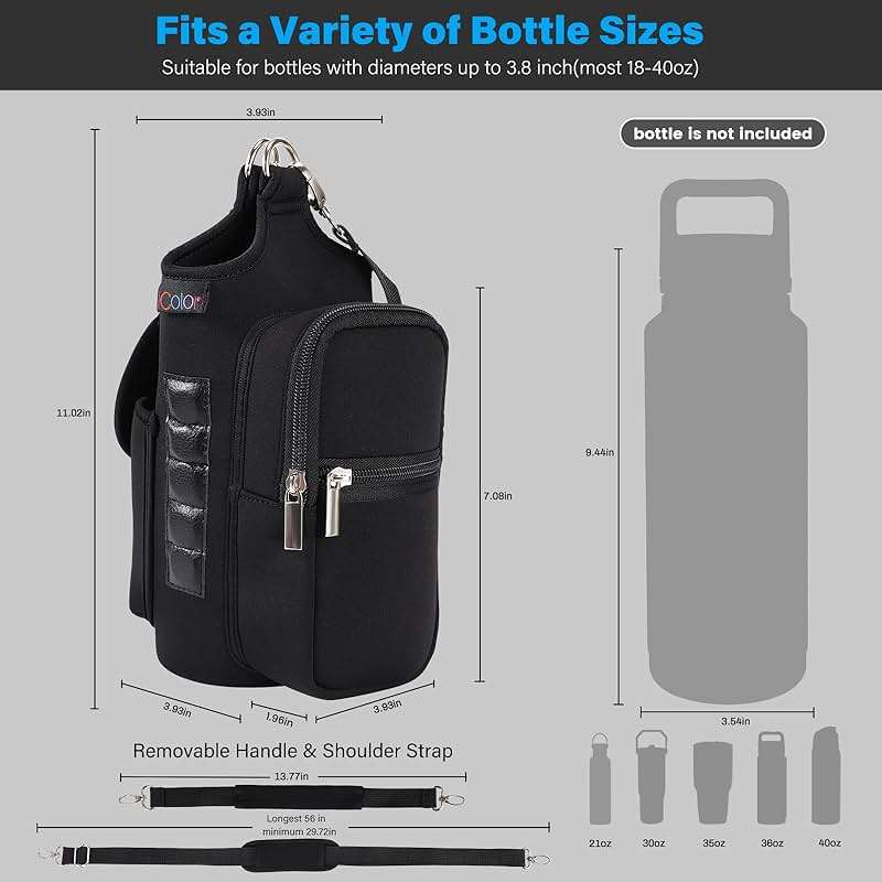 icolor Magnetic Gym Bag Water Bottle Carrier Holder with Phone Pockets & Shoulder Strap,Gym Magnetic Bag 5 Built-in Magnets Gym Accessories Organizer Sling Bottle Bag Pouch Sleeve - Image 3
