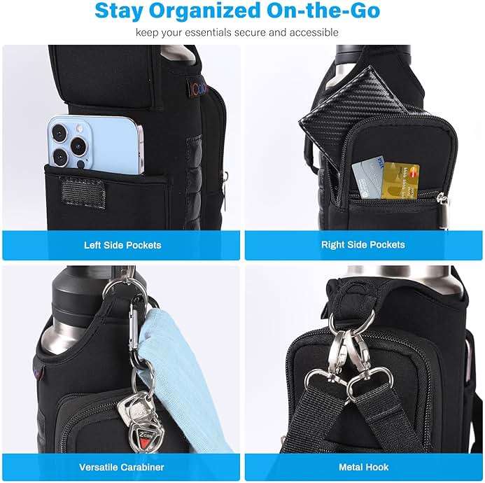 icolor Magnetic Gym Bag Water Bottle Carrier Holder with Phone Pockets & Shoulder Strap,Gym Magnetic Bag 5 Built-in Magnets Gym Accessories Organizer Sling Bottle Bag Pouch Sleeve - Image 4