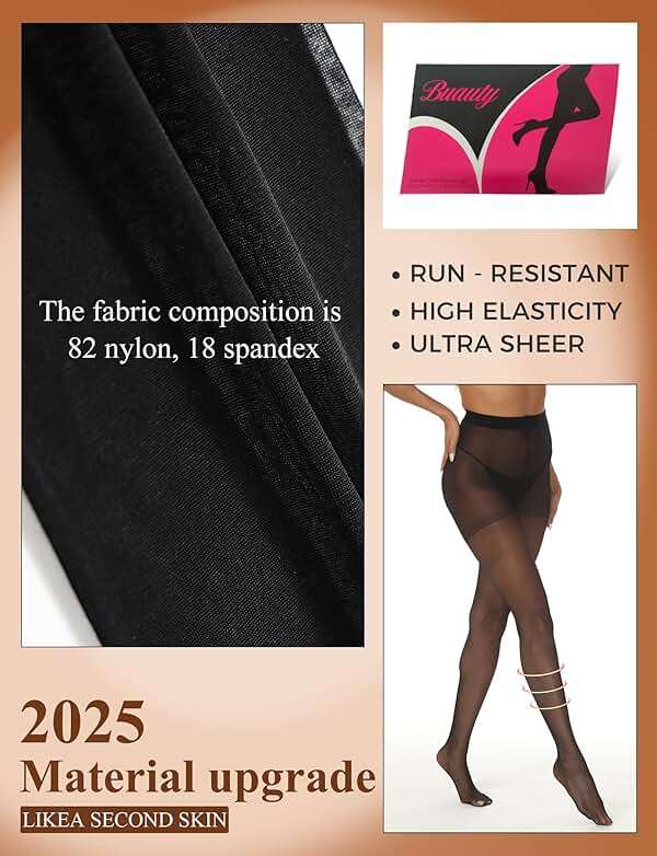 Buauty 2 Pairs Sheer Black Tights for Women -20D High Waist women's Pantyhose,Plus Size Nylon Stockings - Image 5