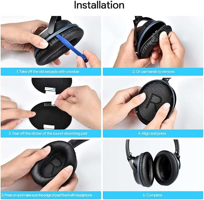 Replacement Ear Pads for Bose QuietComfort 45 Quiet Comfort 35 Headphones, Replacement Earpads Memory Foam Soft Soundtrue Earpads Cushions for Bose QC45 QC35 QC25 QC15 Ae2 Headphones - Image 4