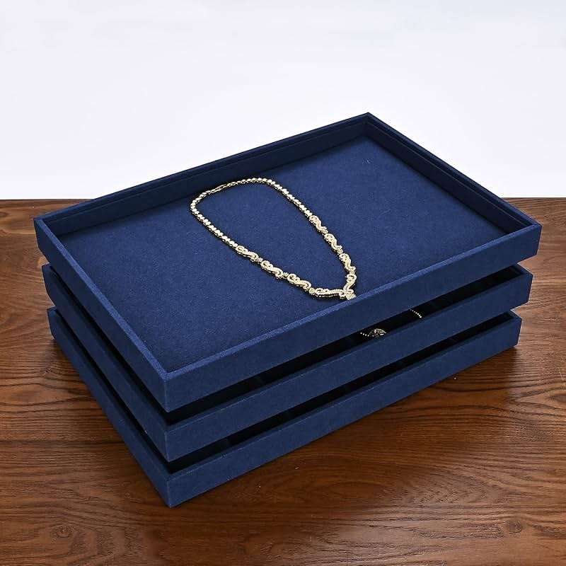 Papten 24 Grids Microfiber Necklace Tray Jewelry Display Tray Necklace Holder Display Trays for Drawers With Removable Jewelery Cards Necklace Pendant Bracelet Storage Tray (Blue) - Image 2