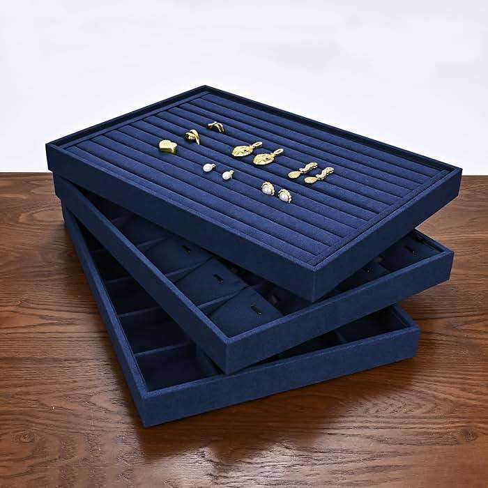 Papten 24 Grids Microfiber Necklace Tray Jewelry Display Tray Necklace Holder Display Trays for Drawers With Removable Jewelery Cards Necklace Pendant Bracelet Storage Tray (Blue) - Image 8
