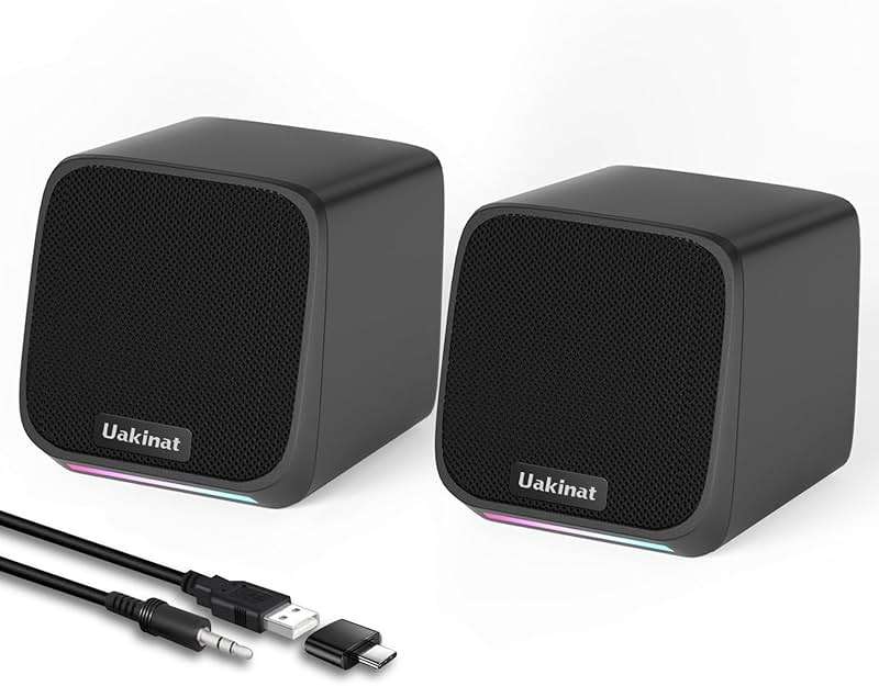 Uakinat Computer Speakers,Computer Speakers for Desktop PC,Desktop Speakers,Small Computer Speakers USB Powered 3.5mm Aux Speaker for PC,Laptop,Tablet,Phone - Image 1