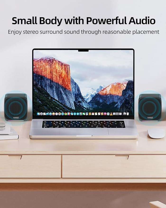 Uakinat Computer Speakers,Computer Speakers for Desktop PC,Desktop Speakers,Small Computer Speakers USB Powered 3.5mm Aux Speaker for PC,Laptop,Tablet,Phone - Image 4