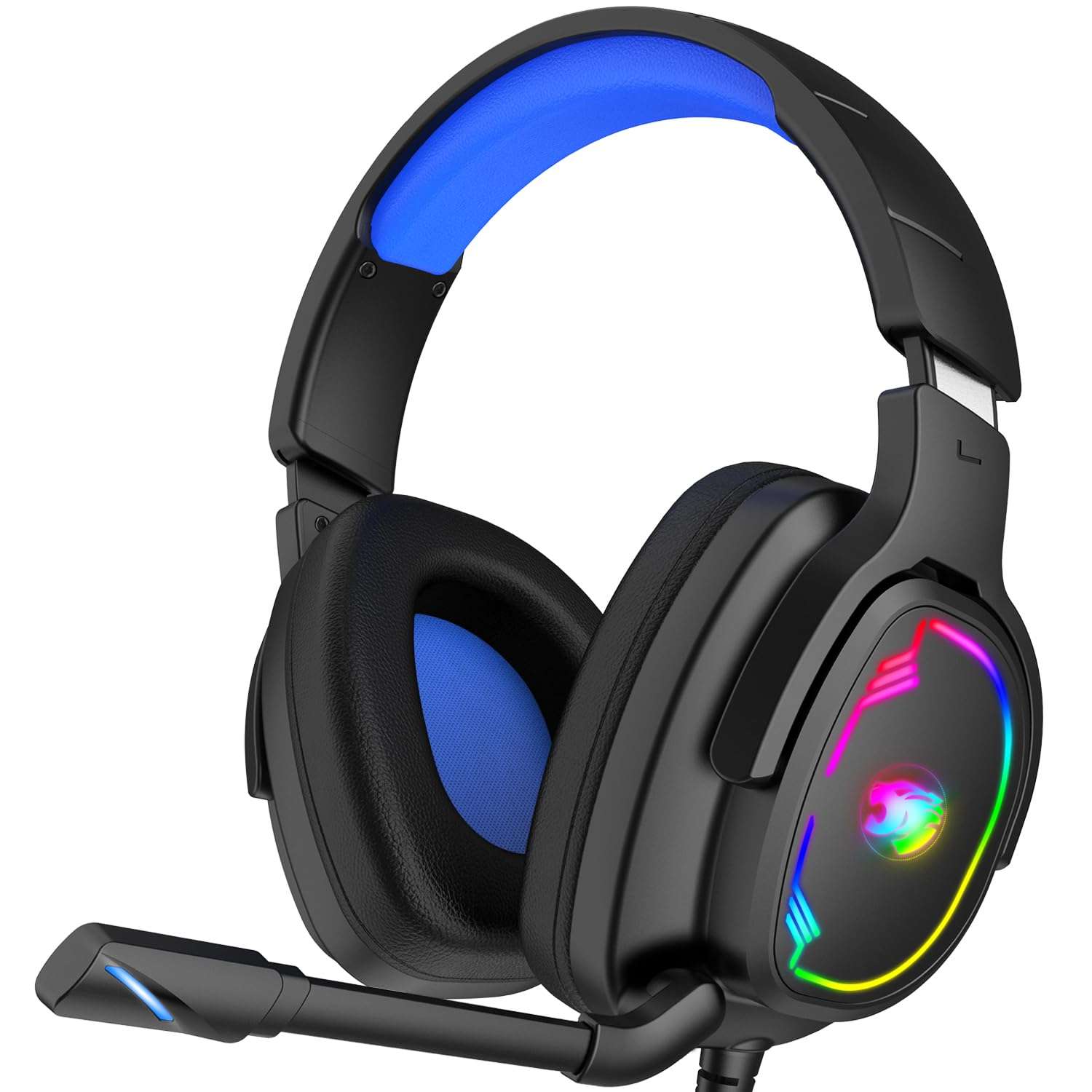Jimonyer Gaming Headset for PS5 PS4 PC Xbox Series X|S Switch, 7.1 Stereo Surround Sound Over Ear Headphones with Noise Canceling Mic, RGB LED Light, Soft Memory Earmuffs for Gaming or Work (Blue) - Image 1