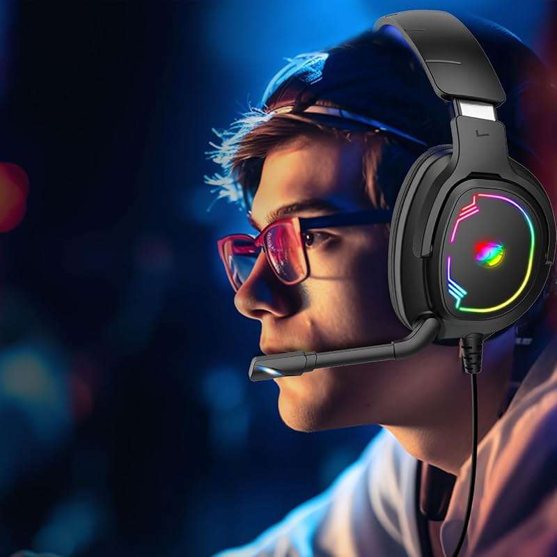Jimonyer Gaming Headset for PS5 PS4 PC Xbox Series X|S Switch, 7.1 Stereo Surround Sound Over Ear Headphones with Noise Canceling Mic, RGB LED Light, Soft Memory Earmuffs for Gaming or Work (Blue) - Image 8
