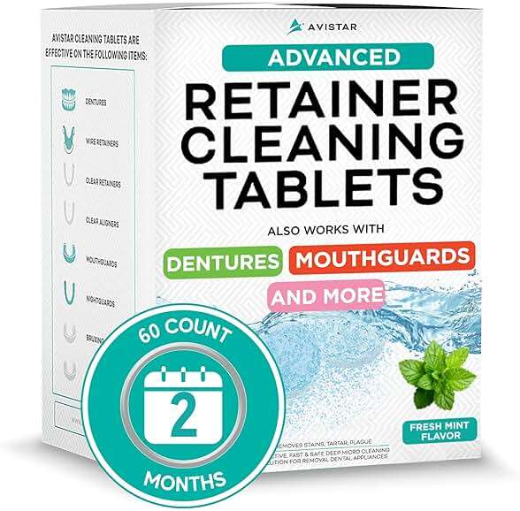 Retainer & Mouth Guard Cleaner Tablets - Mint Flavor Retainer Cleaner Tablets & Invisalign Cleaner -Denture Cleaning Tablets, Denture Cleaner, Aligners, Night Guard - Oral Dental Care - Image 1