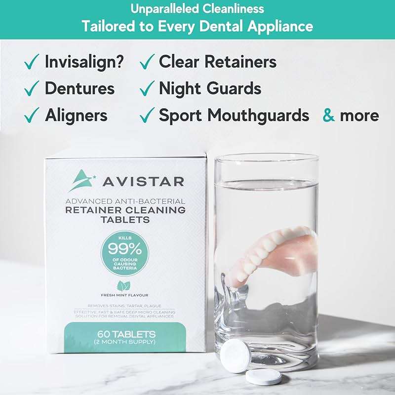 Retainer & Mouth Guard Cleaner Tablets - Mint Flavor Retainer Cleaner Tablets & Invisalign Cleaner -Denture Cleaning Tablets, Denture Cleaner, Aligners, Night Guard - Oral Dental Care - Image 4