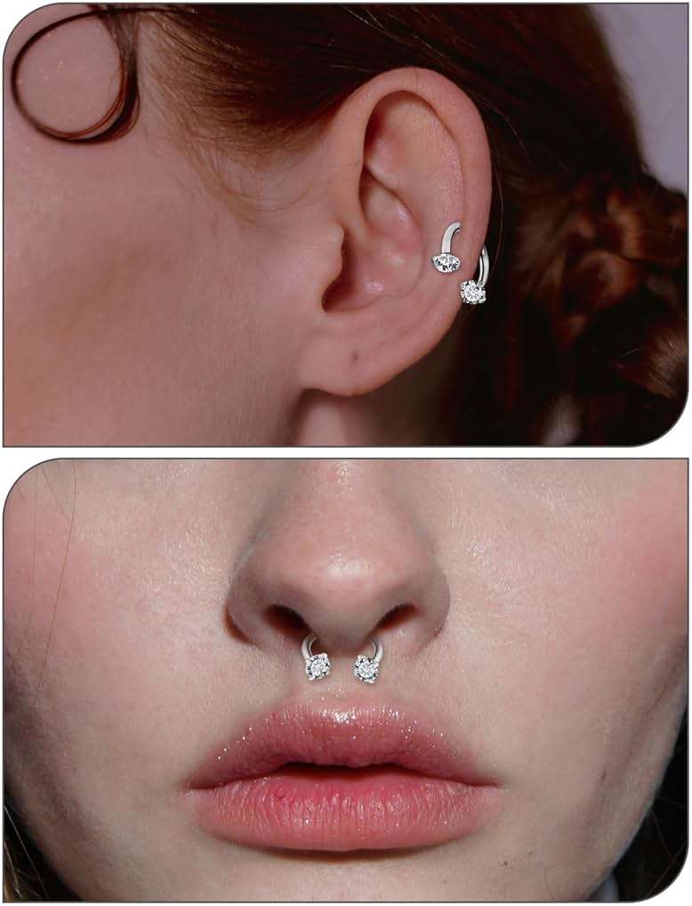 Rmsnxnnz 16G F136 Titanium Internal Thread Horseshoe Septum Nose Ring Piercing Jewelry Circular Barbell Helix Snug Tragus Rook Daith Cartilage Earring Lip Ring Piercing Jewelry for Women Men 8MM 10MM - Image 4