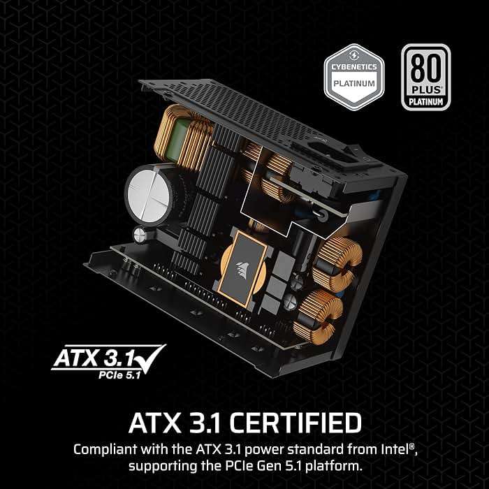 CORSAIR SF1000 (2024) Fully Modular SFX Low Noise 80 Plus Platinum Power Supply – ATX 3.1 Compliant, PCIe 5.1 Ready, Small Form Factor, Bracket Included – Black - Image 3