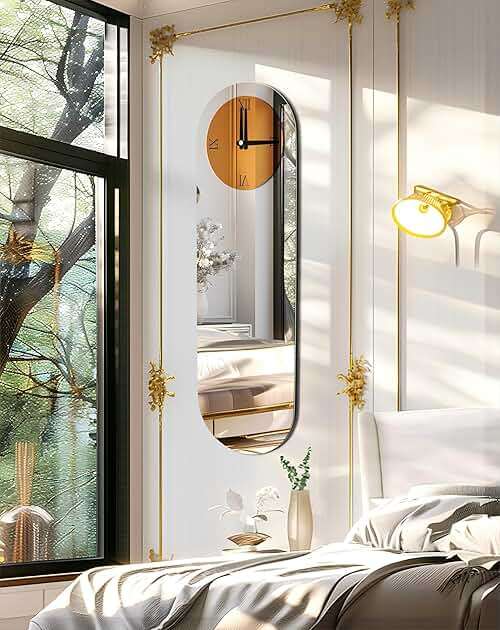 Artloge Art Deco Wall Clock: 39.3x12.6 inch Oval Decorative Mirrored Clock with Brown and Silver Glass Mirror Beveled Edge Frame, Luxury Modern Home Decoration for Livingroom Entryway - Image 4