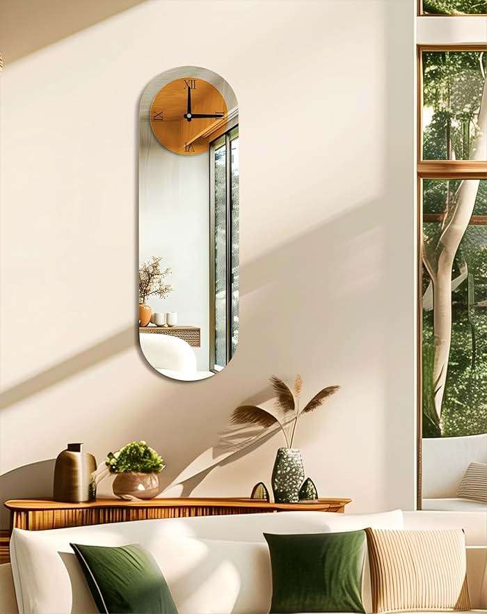 Artloge Art Deco Wall Clock: 39.3x12.6 inch Oval Decorative Mirrored Clock with Brown and Silver Glass Mirror Beveled Edge Frame, Luxury Modern Home Decoration for Livingroom Entryway - Image 7
