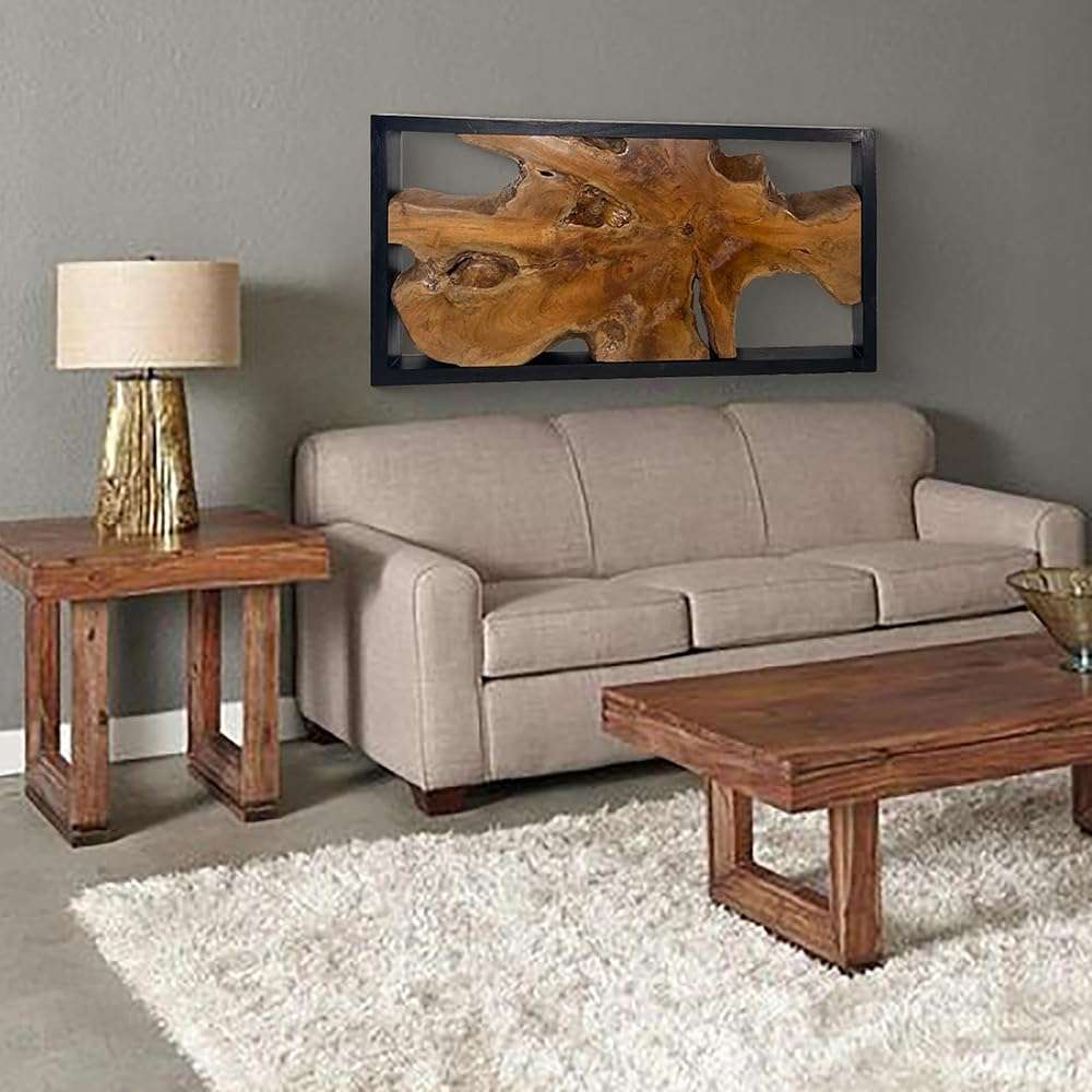 Warmaxx Teak Natural Wood Wall Art Decoration 31.6" x 15.8" Rectangle Farmhouse Wall Art Décor Home Living Room Vintage Accent Bedroom Office Rustic Handcrafted Wooden Floral Design - Image 5