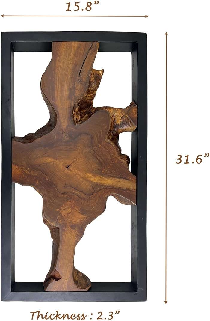 Warmaxx Teak Natural Wood Wall Art Decoration 31.6" x 15.8" Rectangle Farmhouse Wall Art Décor Home Living Room Vintage Accent Bedroom Office Rustic Handcrafted Wooden Floral Design - Image 8