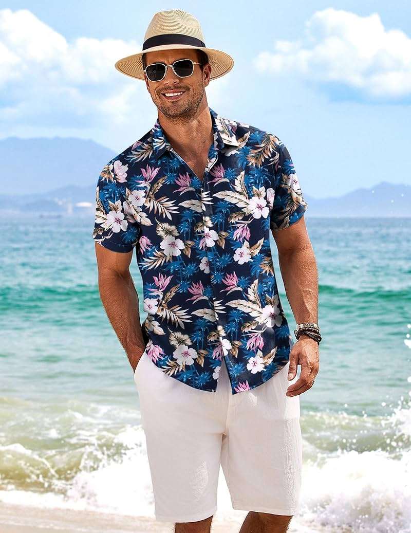 COOFANDY Men's Linen Shirts Short Sleeve Casual Shirts Button Down Shirt for Men Beach Summer Wedding Shirt - Image 5