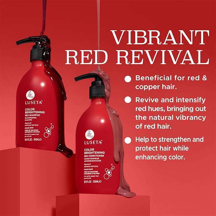 Luseta Color Enhancing Shampoo and Conditioner Set for Red & Copper Hair. Revives & Intensifies Fiery Hues, Adds Radiant Shine, Smooths Frizz, Improves Elasticity with Pomegranate, 2 x 16.9oz - Image 3
