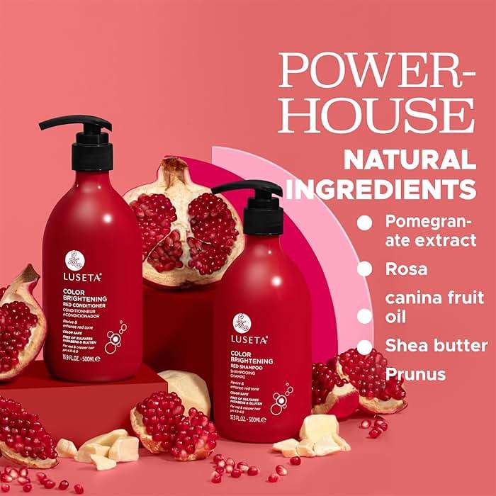 Luseta Color Enhancing Shampoo and Conditioner Set for Red & Copper Hair. Revives & Intensifies Fiery Hues, Adds Radiant Shine, Smooths Frizz, Improves Elasticity with Pomegranate, 2 x 16.9oz - Image 4