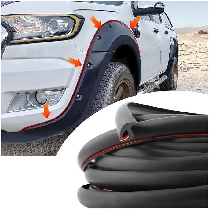 33FT Mudguard Flares Rubber Edge Trim,EPDM Rubber Seal Strip with Self Adhesive for Car Wheel Wells,Universal Rubber Gasket Strip Automotive Weather Stripping for Car Truck - Image 1