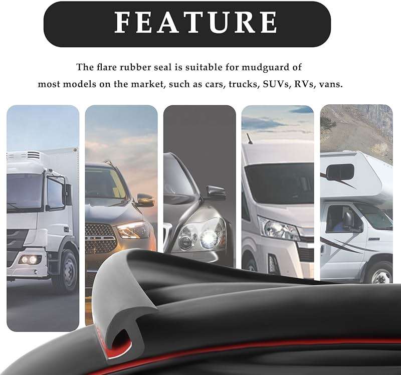 33FT Mudguard Flares Rubber Edge Trim,EPDM Rubber Seal Strip with Self Adhesive for Car Wheel Wells,Universal Rubber Gasket Strip Automotive Weather Stripping for Car Truck - Image 7