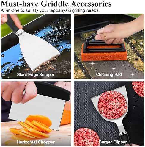 Grilliance 27pcs Griddle Accessories Kit for Blackstone, Professional Hibachi Flat Top Grill Tools, Enlarged Spatula Gift Set with Basting Cover，Burger Press Patty Maker for Outdoor BBQ Teppanyaki - Image 7