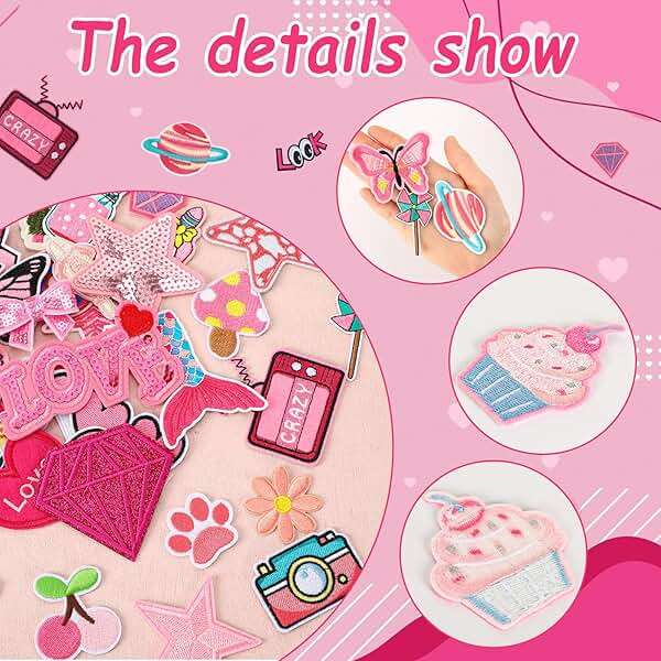 36pcs Pink Embroidered Patches Random Assorted Styles Pink Theme Iron on Patches for Girls Western Cowgirl DIY Sew Applique Repair Patch Cute Preppy Sew on Patches for Backpacks Pants Clothes Jeans - Image 4