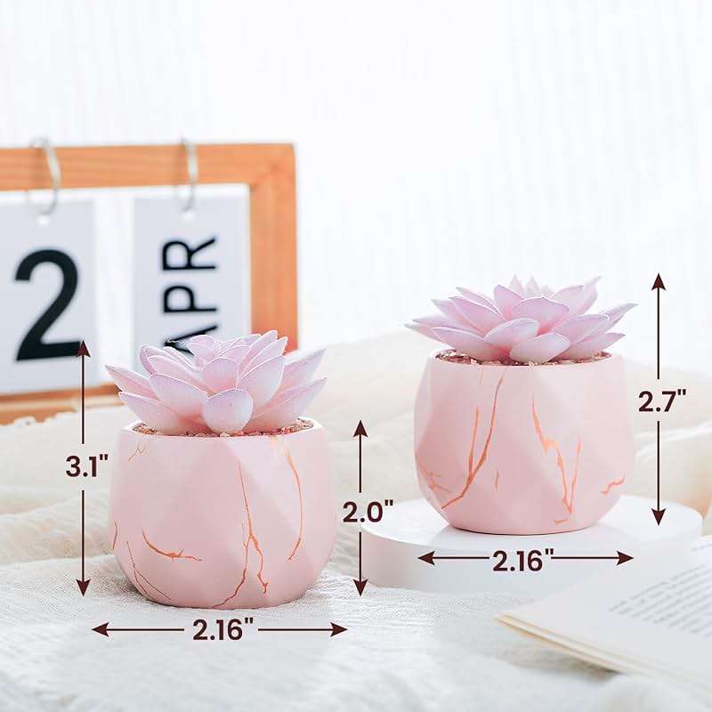 ZENIDA Artificial Succulent Plants in 2 Pink Ceramic Pots, Cute Fake Plants for Vanity Decor,Office, Desk, Bathroom, Kitchen,Bedroom, Shelves Decor for Women,Girls Gift - Image 3
