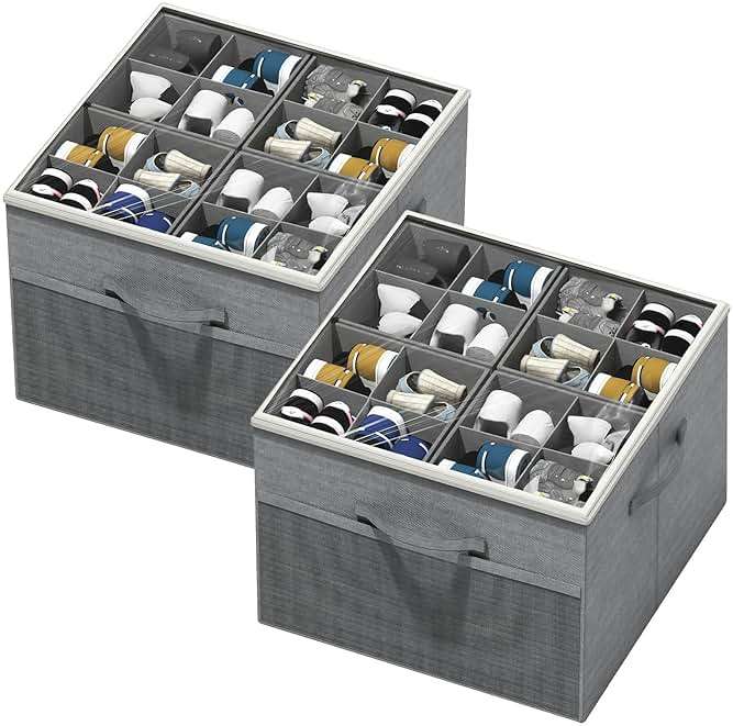 Aokeyee Shoe Organizer for Closet,2 Pack Foldable Shoe Storage Organizer Box Bin with Adjustable Dividers and Clear Cover, Fits up to 16-32 Pairs - Image 1