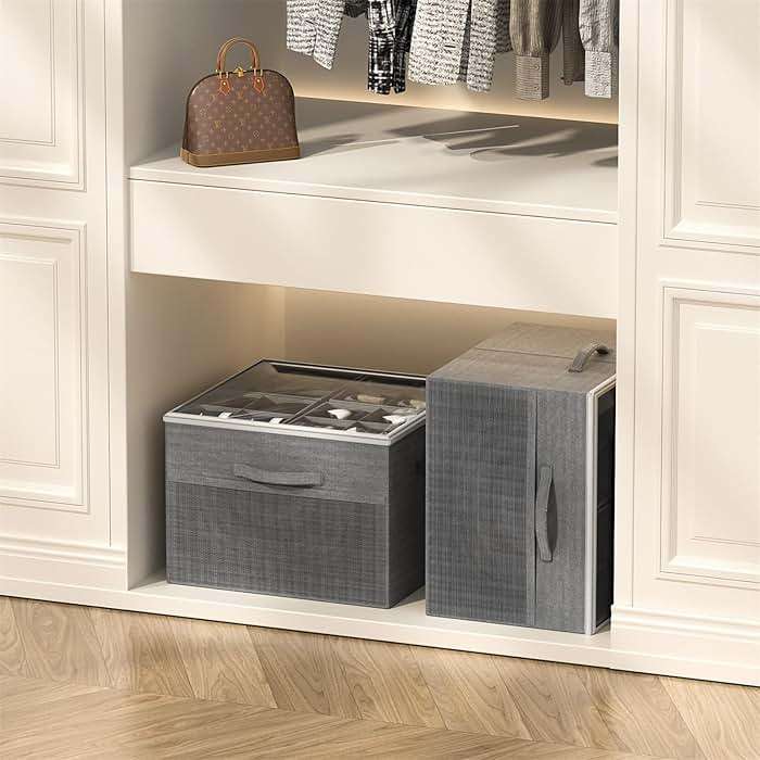 Aokeyee Shoe Organizer for Closet,2 Pack Foldable Shoe Storage Organizer Box Bin with Adjustable Dividers and Clear Cover, Fits up to 16-32 Pairs - Image 2