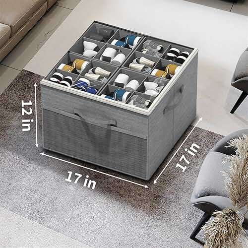 Aokeyee Shoe Organizer for Closet,2 Pack Foldable Shoe Storage Organizer Box Bin with Adjustable Dividers and Clear Cover, Fits up to 16-32 Pairs - Image 3
