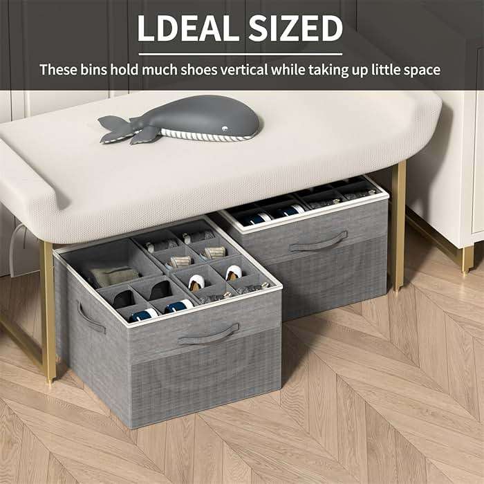 Aokeyee Shoe Organizer for Closet,2 Pack Foldable Shoe Storage Organizer Box Bin with Adjustable Dividers and Clear Cover, Fits up to 16-32 Pairs - Image 6