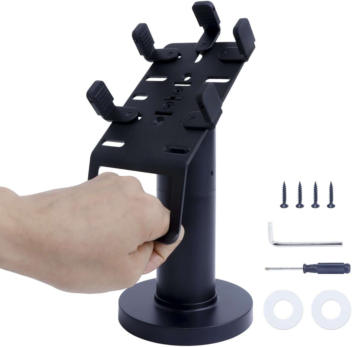 Universal Credit Card Terminal Stand for Square Terminal, 7" Tall Swivel and Tilt Credit Card Readers Square Stand with Handle for Most POS Machine, Screw-in and Adhesive Installation, Black - Image 1