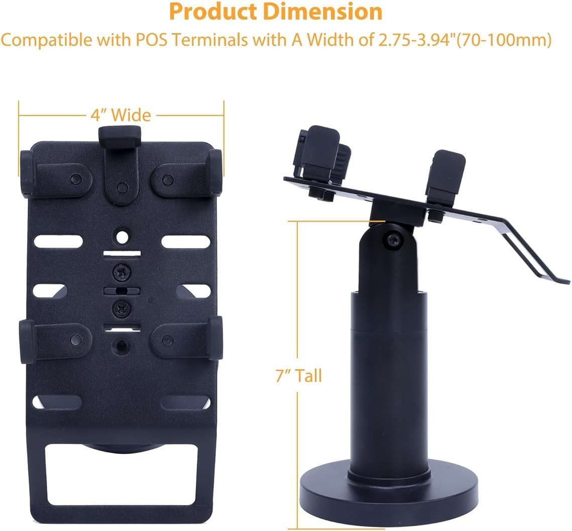 Universal Credit Card Terminal Stand for Square Terminal, 7" Tall Swivel and Tilt Credit Card Readers Square Stand with Handle for Most POS Machine, Screw-in and Adhesive Installation, Black - Image 2