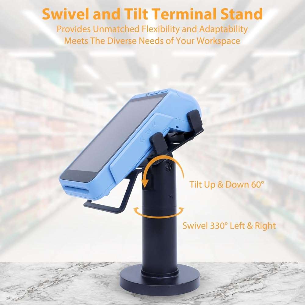 Universal Credit Card Terminal Stand for Square Terminal, 7" Tall Swivel and Tilt Credit Card Readers Square Stand with Handle for Most POS Machine, Screw-in and Adhesive Installation, Black - Image 3