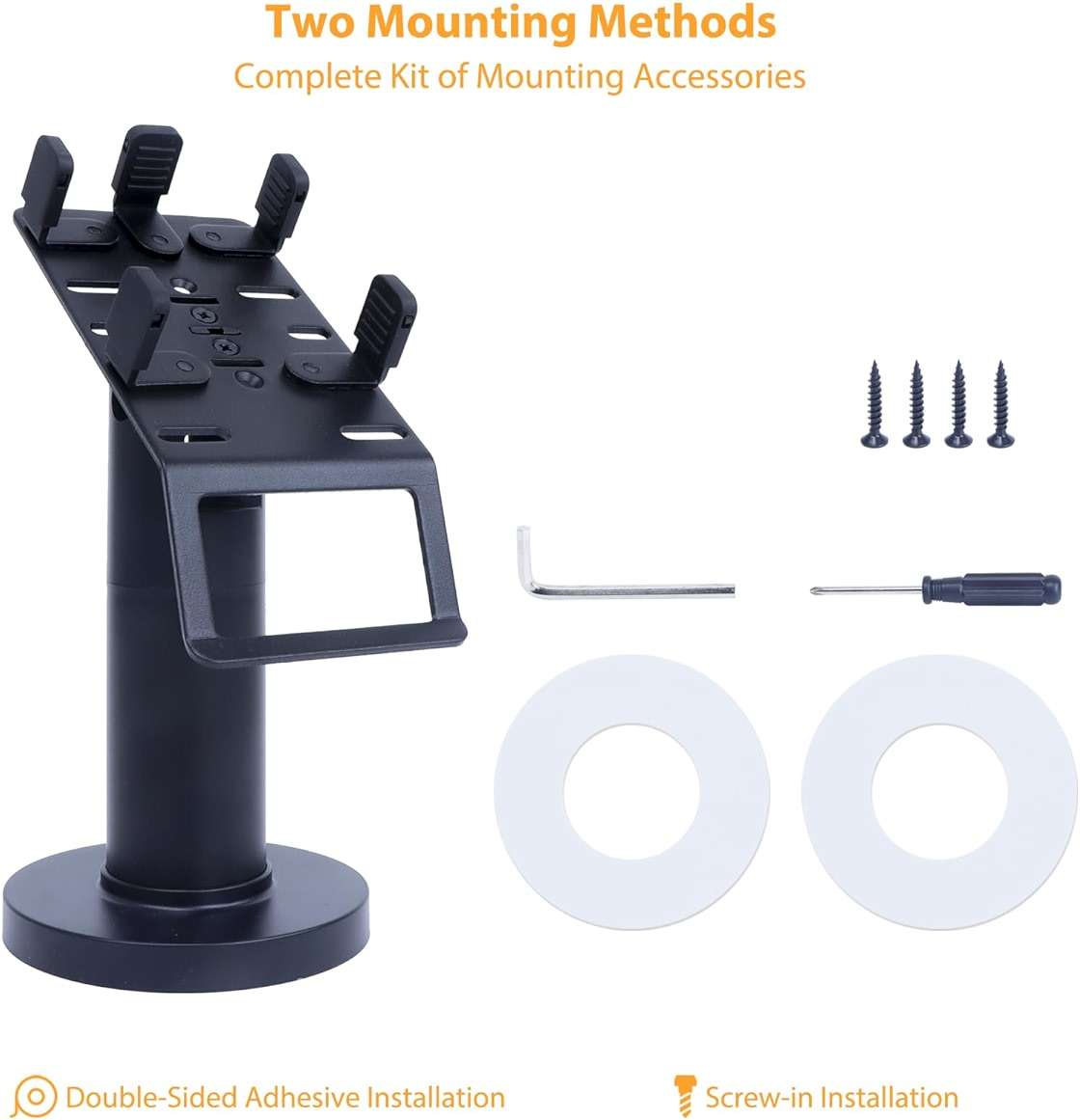 Universal Credit Card Terminal Stand for Square Terminal, 7" Tall Swivel and Tilt Credit Card Readers Square Stand with Handle for Most POS Machine, Screw-in and Adhesive Installation, Black - Image 7